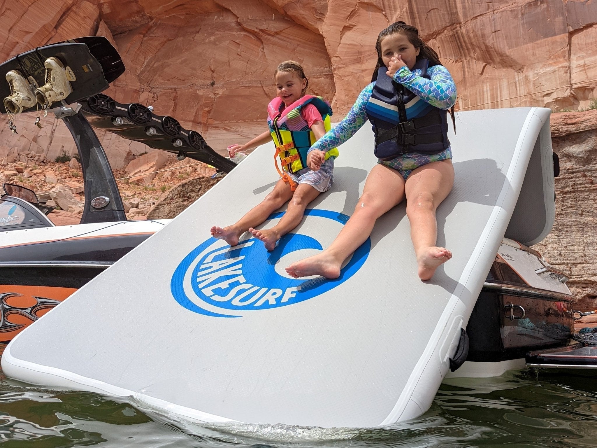 Slide Island Inflatable Boat Slide and Mat - Refurbished - Lakesurf